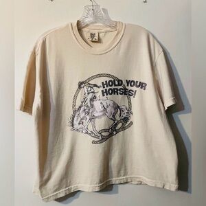 Hold Your Horses Crop Tee Comfort Colors Cream T-Shirt Sz L